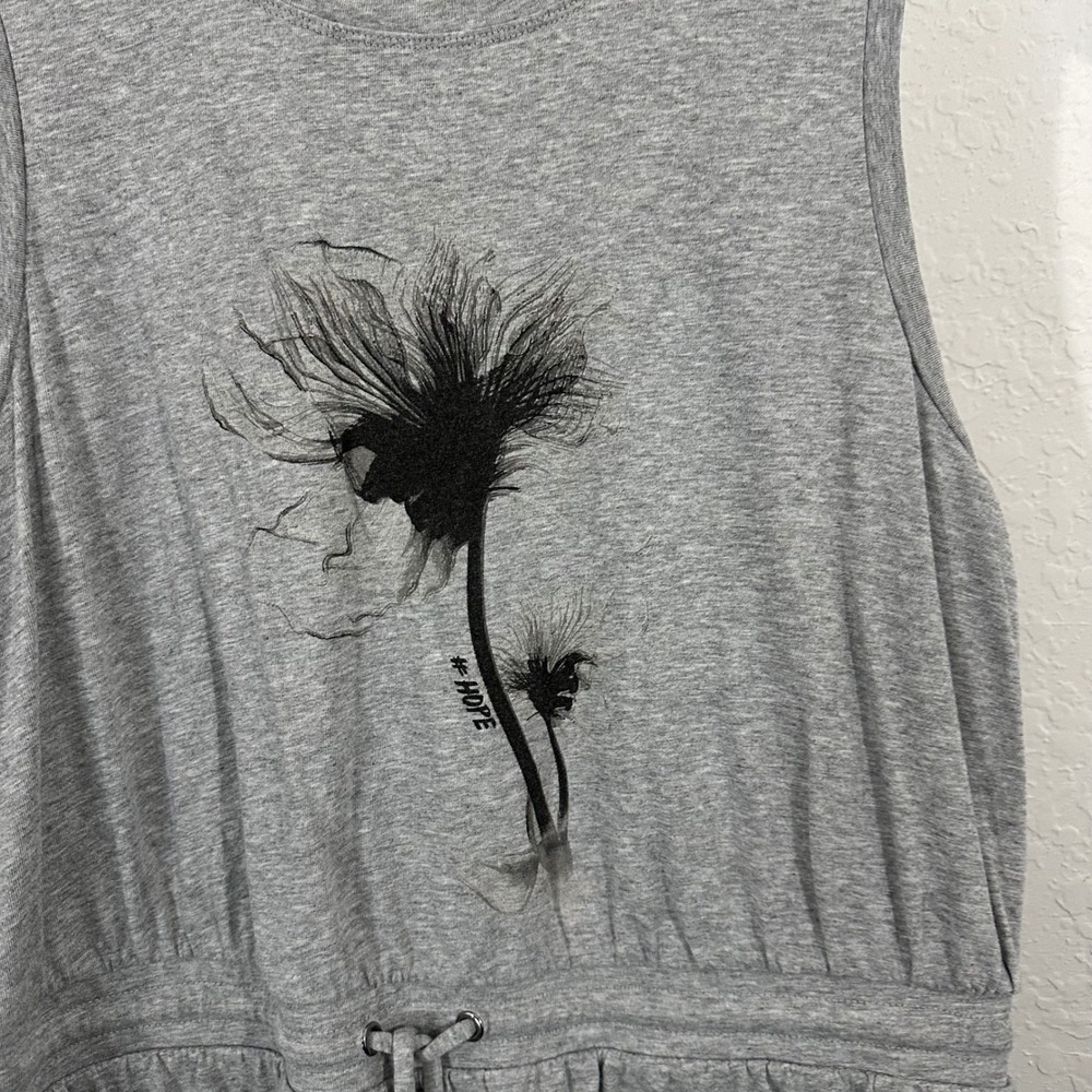Simply Vera Vera Wang Floral Sleeveless Drawstring Short Tank Dress Heather Gray - Picture 2 of 7